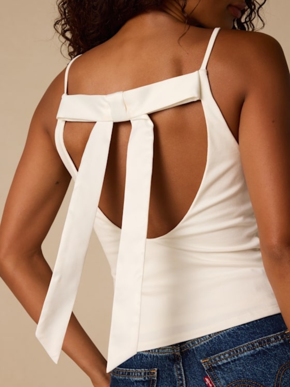 Lulus Giovanna White Jersey Knit Bow Tank Top - Size S